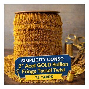 Simplicity Conso 2” Gold Bullion Fringe Trim 72 Yards Tassel Twist Costume Decor